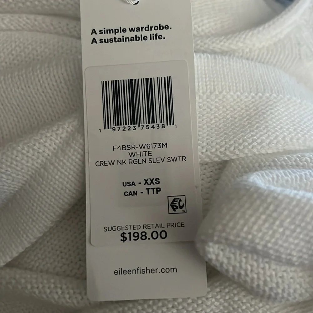NWT $198 Eileen Fisher White Raglan Sleeve Sweater Size XXS Cotton - Picture 11 of 11
